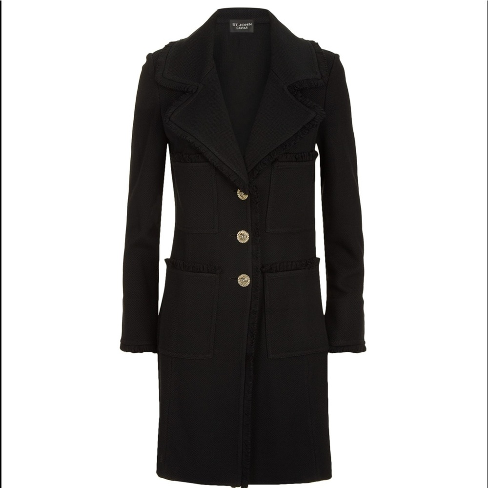 ST. JOHN Piqué Fringed Multi-Pocket Jacket